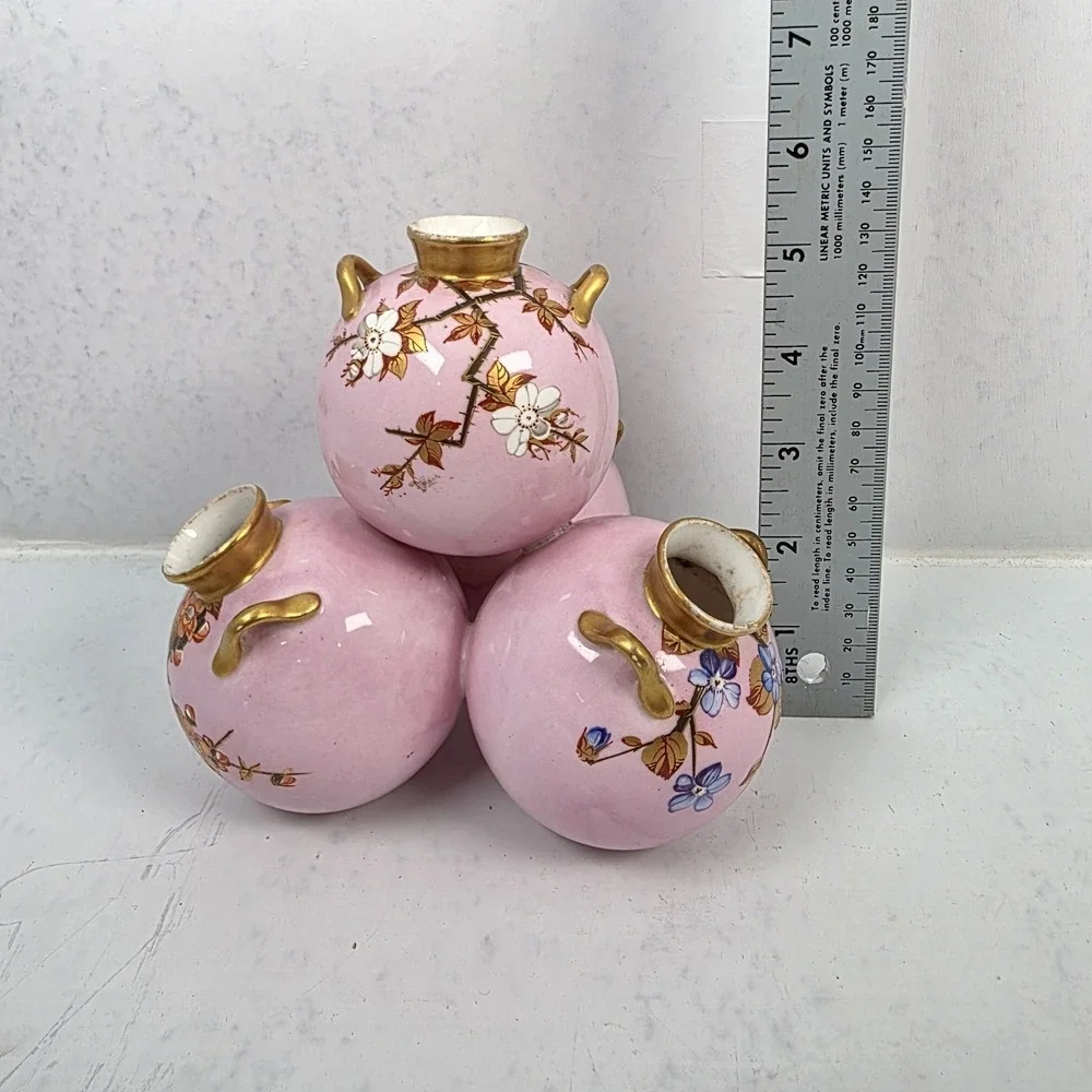 Antique‎ Royal Worcester Pink Stacked Ball Bulb Quadtriple Vase 5